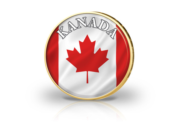 2 Euro vergoldet Kanada Flagge mit Farbmotiv