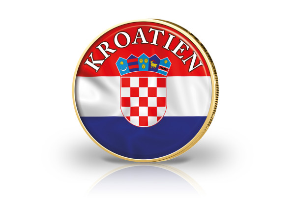 2 Euro vergoldet Kroatien Flagge mit Farbmotiv