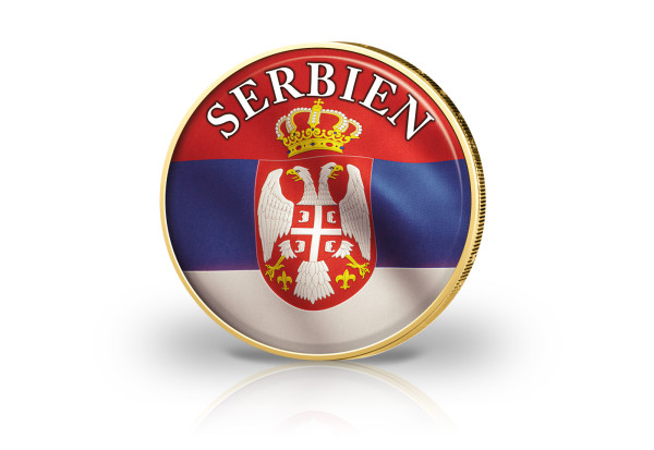 2 Euro vergoldet Serbien Flagge mit Farbmotiv