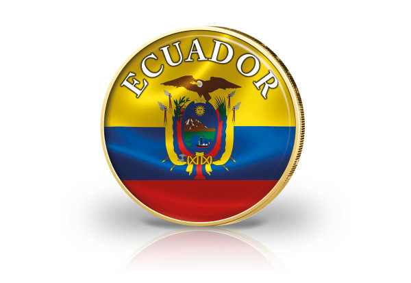 2 Euro vergoldet Ecuador Flagge mit Farbmotiv