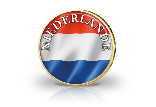 2 Euro vergoldet Niederlande Flagge mit Farbmotiv