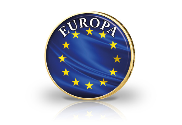 2 Euro vergoldet Europa Flagge mit Farbmotiv