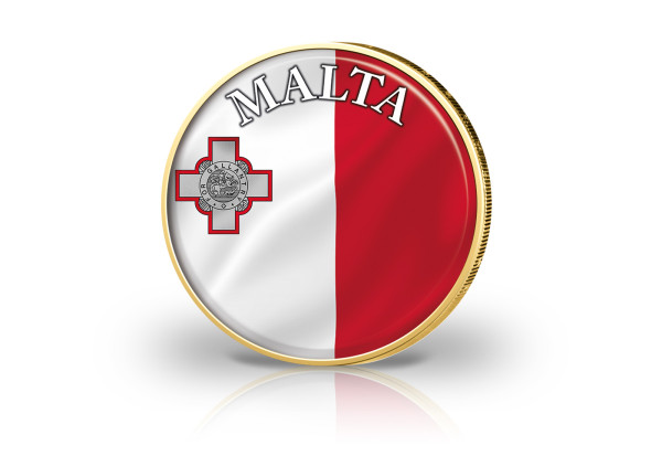 2 Euro vergoldet Malta Flagge mit Farbmotiv