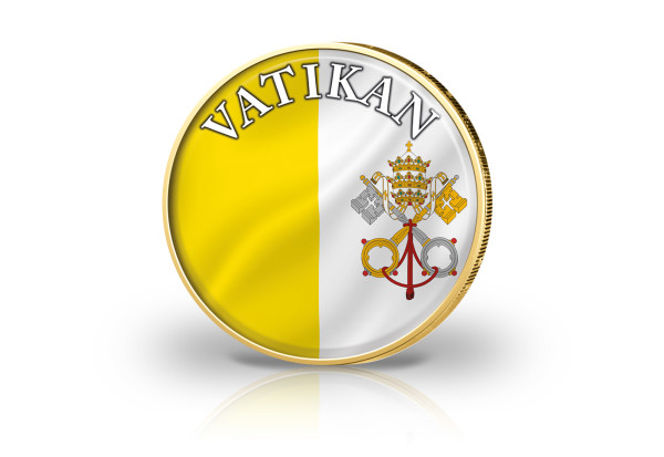 2 Euro vergoldet Vatikan Flagge mit Farbmotiv