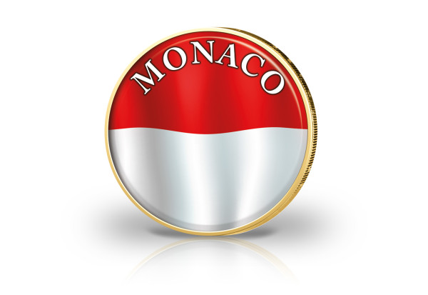 2 Euro vergoldet Monaco Flagge mit Farbmotiv