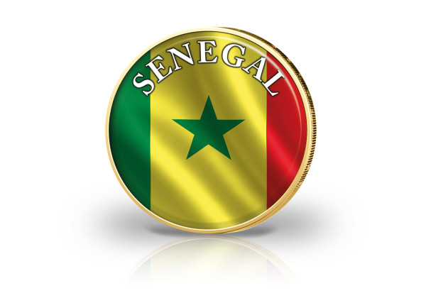 2 Euro vergoldet Senegal Flagge mit Farbmotiv