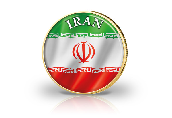 2 Euro vergoldet Iran Flagge mit Farbmotiv
