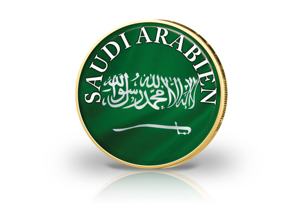 2 Euro vergoldet Saudi Arabien Flagge mit Farbmotiv