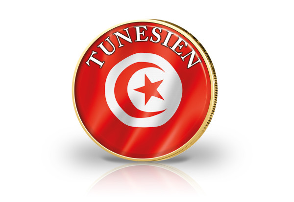 2 Euro vergoldet Tunesien Flagge mit Farbmotiv