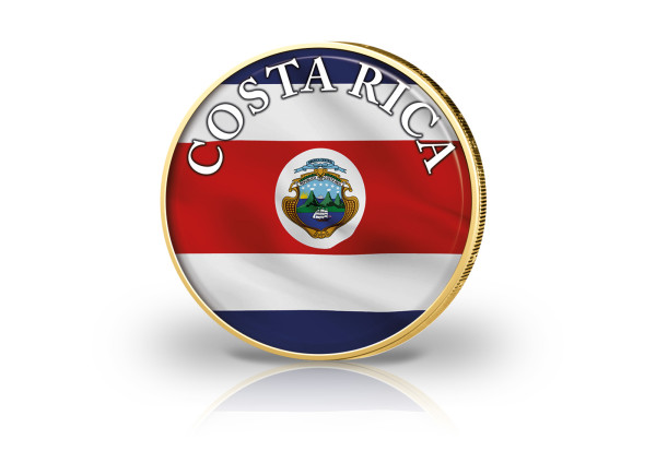 2 Euro vergoldet Costa Rica Flagge mit Farbmotiv