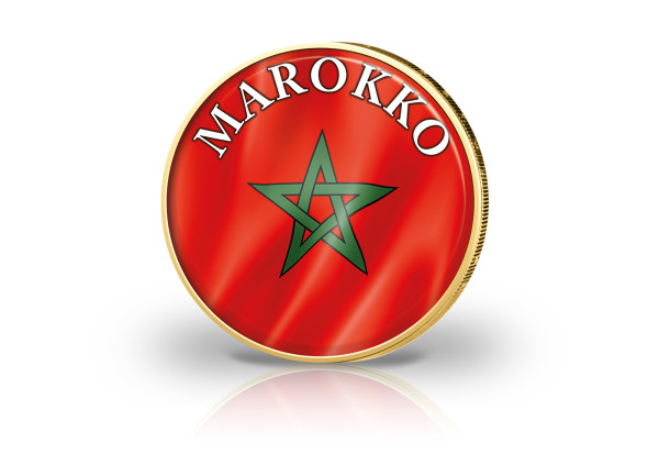 2 Euro vergoldet Marokko Flagge mit Farbmotiv
