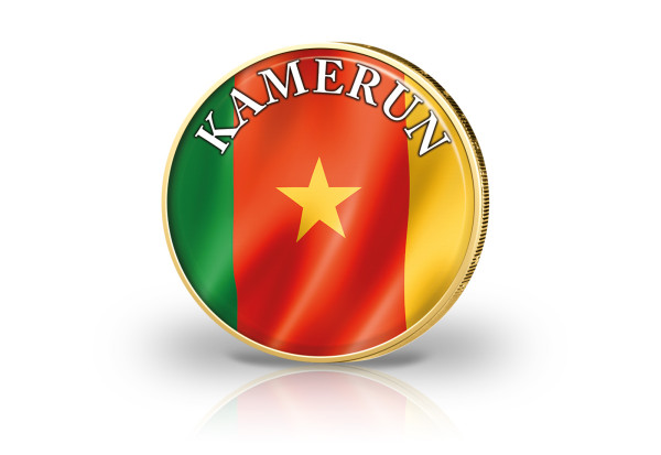 2 Euro vergoldet Kamerun Flagge mit Farbmotiv