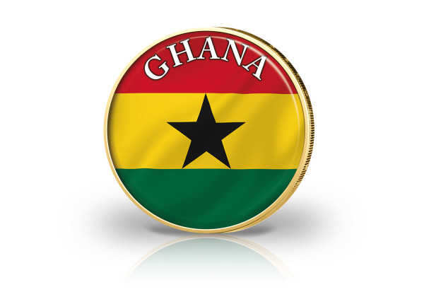 2 Euro vergoldet Ghana Flagge mit Farbmotiv