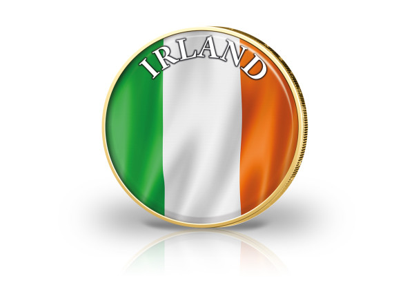 2 Euro vergoldet Irland Flagge mit Farbmotiv