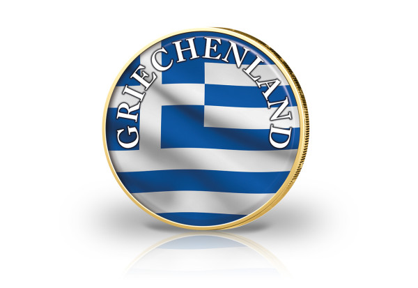 2 Euro vergoldet Griechenland Flagge mit Farbmotiv