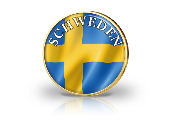 2 Euro vergoldet Schweden Flagge mit Farbmotiv