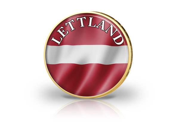 2 Euro vergoldet Lettland Flagge mit Farbmotiv