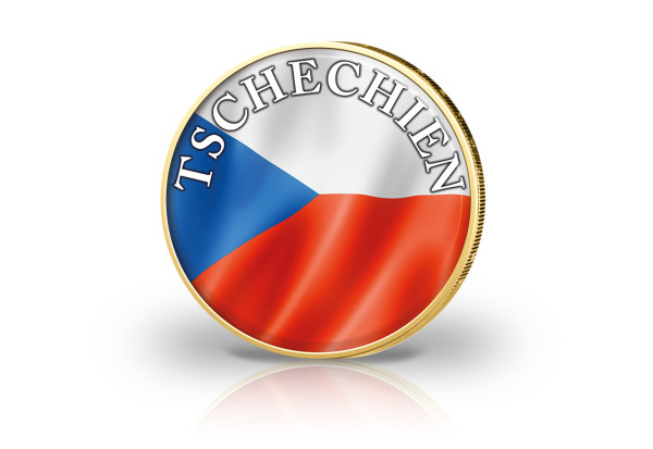 2 Euro vergoldet Tschechien Flagge mit Farbmotiv