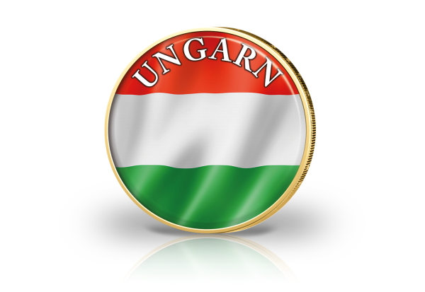 2 Euro vergoldet Ungarn Flagge mit Farbmotiv