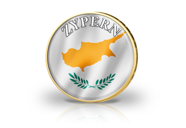2 Euro vergoldet Zypern Flagge mit Farbmotiv