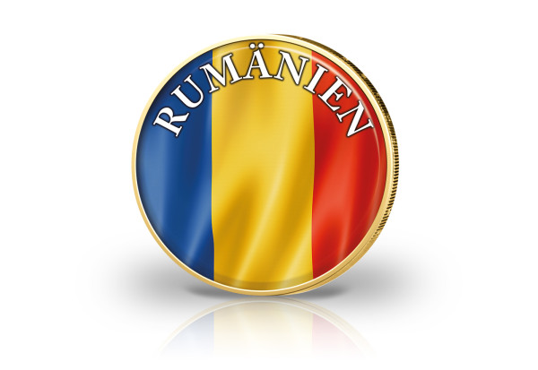 2 Euro vergoldet Rumänien Flagge mit Farbmotiv