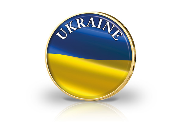 2 Euro vergoldet Ukraine Flagge mit Farbmotiv