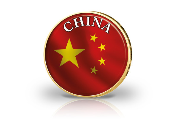 2 Euro vergoldet China Flagge mit Farbmotiv