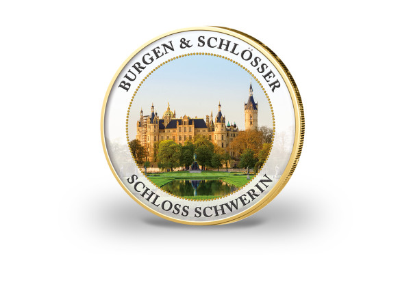 2 Euro vergoldet Burgen und Schlösser- Schwerin mit Farbmotiv
