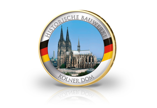 2 Euro mit Farbmotiv Historische Bauwerke Kölner Dom mit 24 Karat Goldauflage
