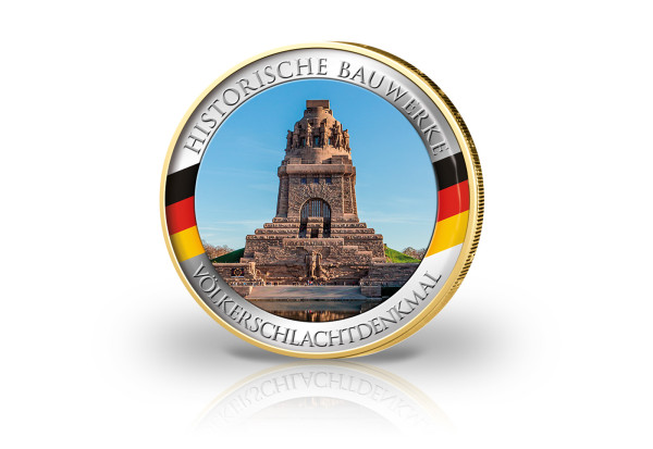2 Euro mit Farbmotiv Historische Bauwerke Völkerschlachtdenkmal mit 24 Karat Goldauflage