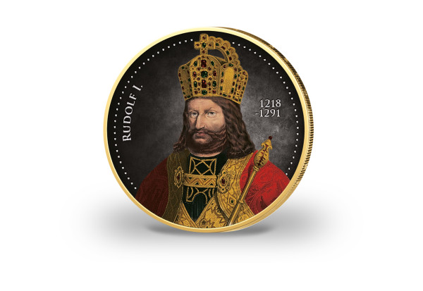 2 Euro vergoldet König Rudolf I. mit Farbmotiv