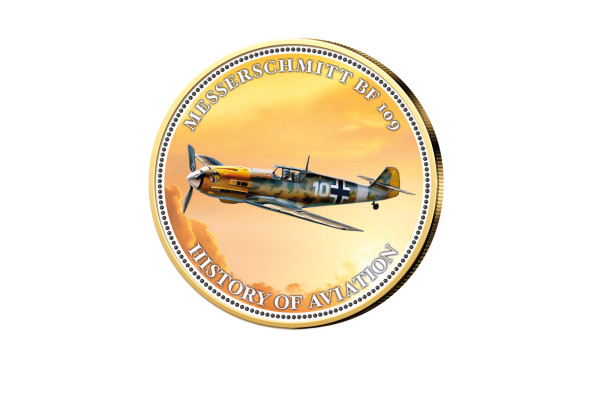 2 Euro vergoldet Messerschmitt Bf 109 mit Farbmotiv