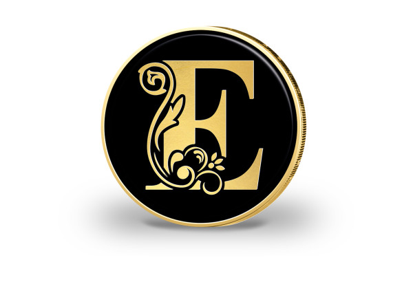2 Euro vergoldet mit Farbmotiv Buchstabe E