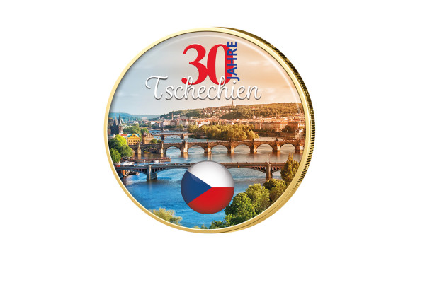 2 Euro vergoldet 30 Jahre Tschechien mit Farbmotiv