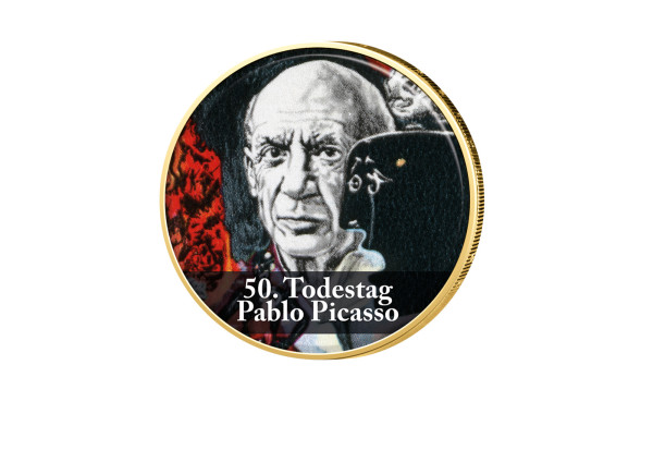 2 Euro vergoldet 50. Todestag Pablo Picasso mit Farbmotiv