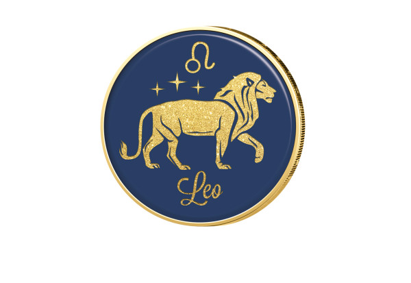 2 Euro mit Farbmotiv und 24 kt Goldauflage Sternzeichen Löwe