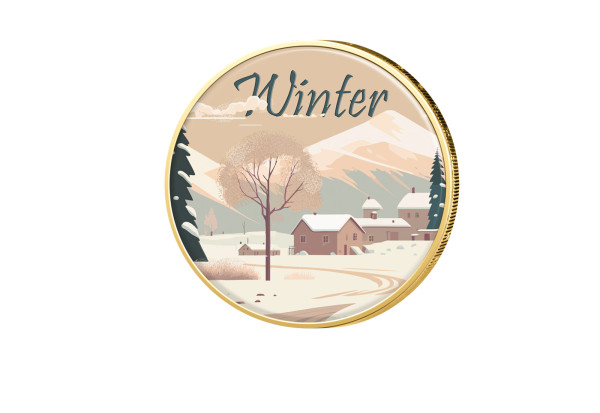 2 Euro vergoldet Serie Die 4 Jahreszeiten - Winter mit Farbmotiv