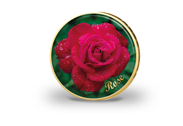 2 Euro vergoldet Rose mit Farbmotiv