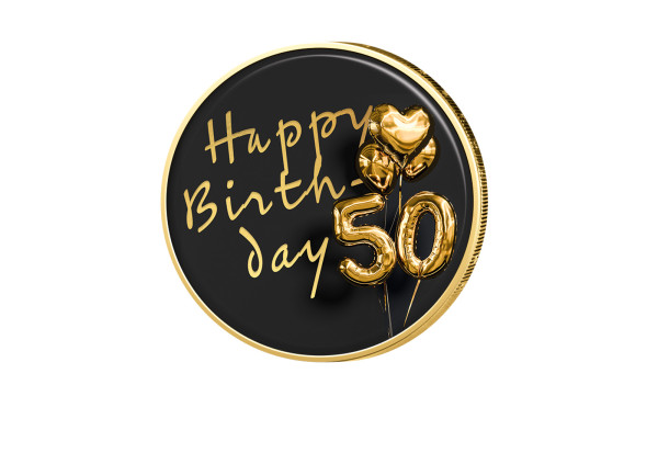 2 Euro vergoldet 50. Geburtstag mit Farbmotiv