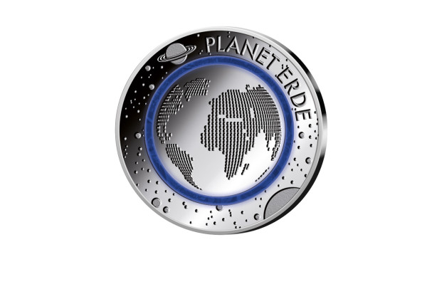 Gedenkausgabe Silber Planet Erde mit Polymerring