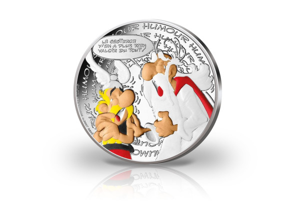 10 Euro Silbermünze 2022 Frankreich Asterix Humor mit Farbapplikation