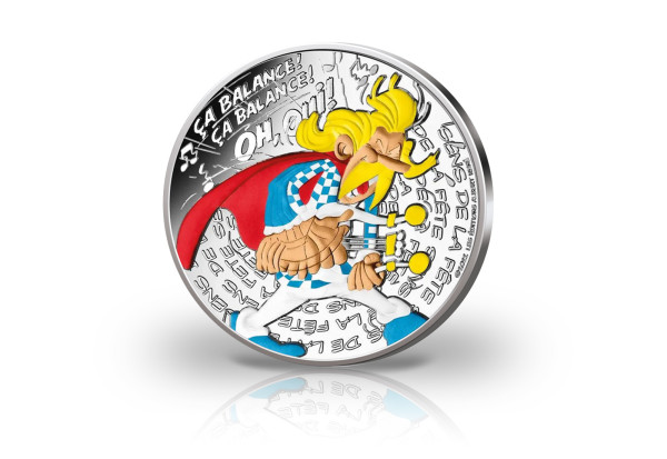 10 Euro Silbermünze 2022 Frankreich Asterix Feierlaune mit Farbapplikation