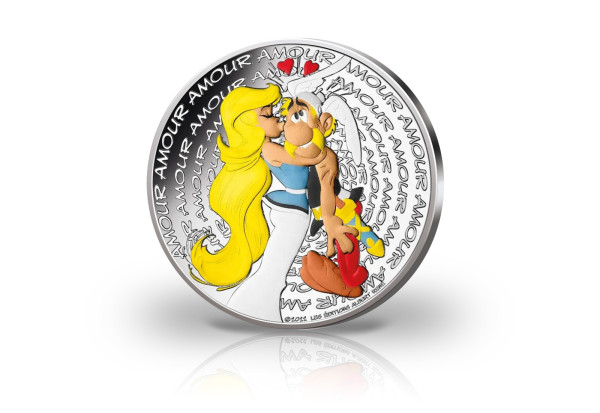 50 Euro Silbermünze 2022 Frankreich Asterix Liebe mit Farbapplikation
