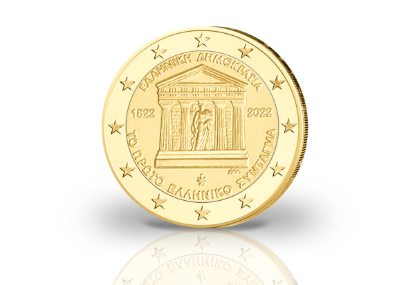 2 Euro 2022 Griechenland 200 Jahre Griechische Verfassung mit 24 Karat Goldauflage