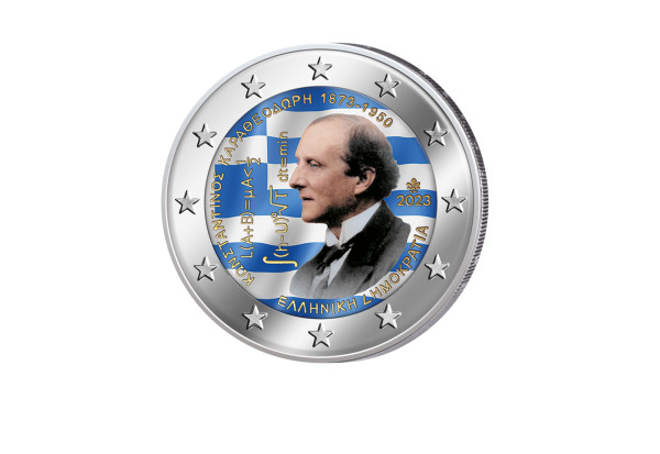 2 Euro 2023 Griechenland 150. Geburtstag Constantin Carathéodory mit Farbmotiv