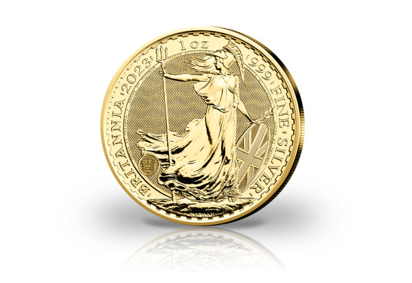 Britannia 1 oz Silber 2023 Großbritannien veredelt mit 24 Karat Goldauflage