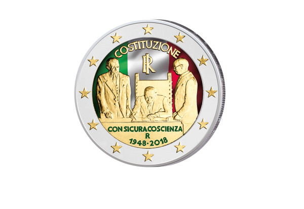 2 Euro 2018 Italien 70. Jahrestag italienische Verfassung teilvergoldet mit Farbapplikation