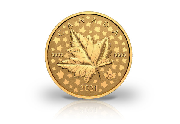 Maple Leaf 1 oz Gold 2021 Kanada Piedfort RP im Etui mit Zertifikat