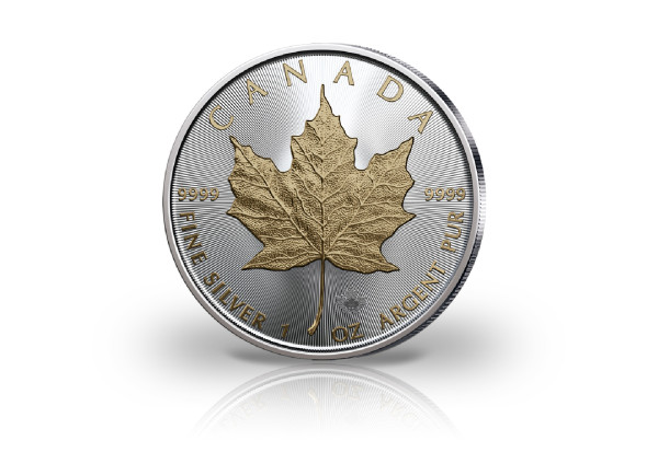 Maple Leaf 1 oz Silber 2022 Kanada veredelt mit 24 Karat Goldapplikation