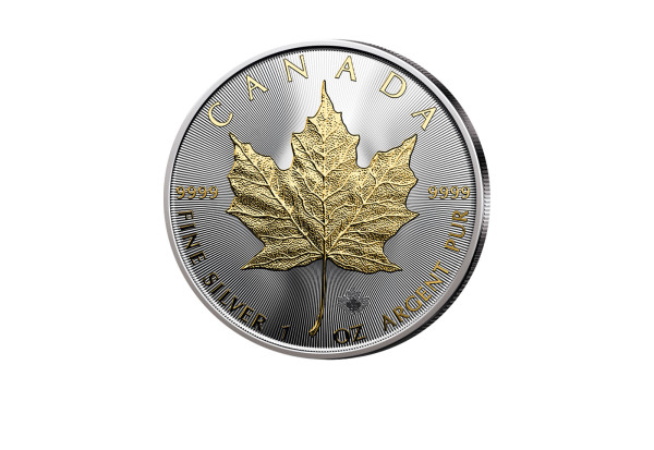Maple Leaf 1 oz Silber 2023 Kanada veredelt mit 24 Karat Goldapplikation